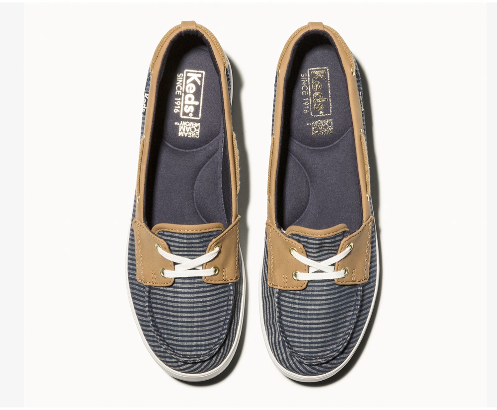 Keds Womens Slip Ons Navy - Charter Stripe - 861ZNRXOW